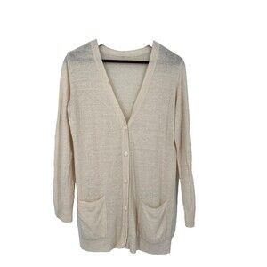 Max Mara Weekend Knit Hemp Silk Blend Button Front Tunic Cardigan Top